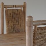 Set of 6 French Mid Century Naturalist Woven Highback Chairs in Solid Elm, 1960s