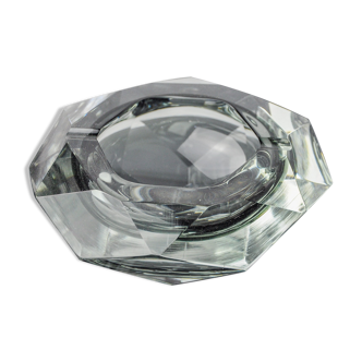 Ashtray Sommerso grey by seguso, faceted glass, murano, italy, 1970