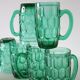 Ensemble de 6 mugs en verre, vert, vintage français, 1980