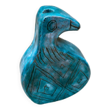 Ancien Vase Zoomorphe Oiseau Terre Cuite Émaillée Verte Ciselé Vintage