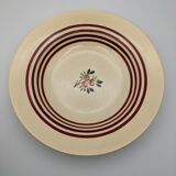 Lot de 6 assiettes creuses gien france couleur beige liseré rouge décor fleur