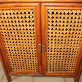 Vintage colonial style cabinet rattan and wicker