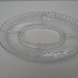 oval plate in molded glass with compartments