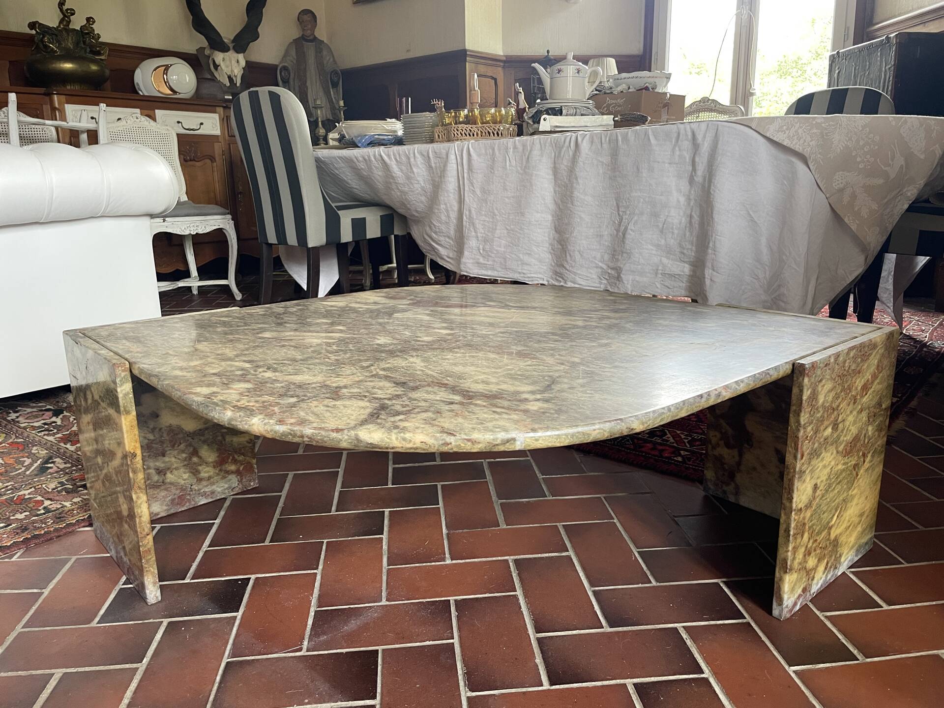 1970s marble eye-shaped coffee table