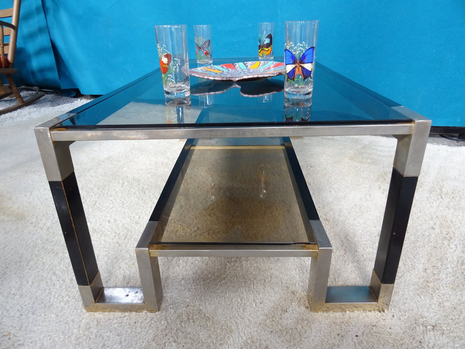 Coffee table metal smoked glasses