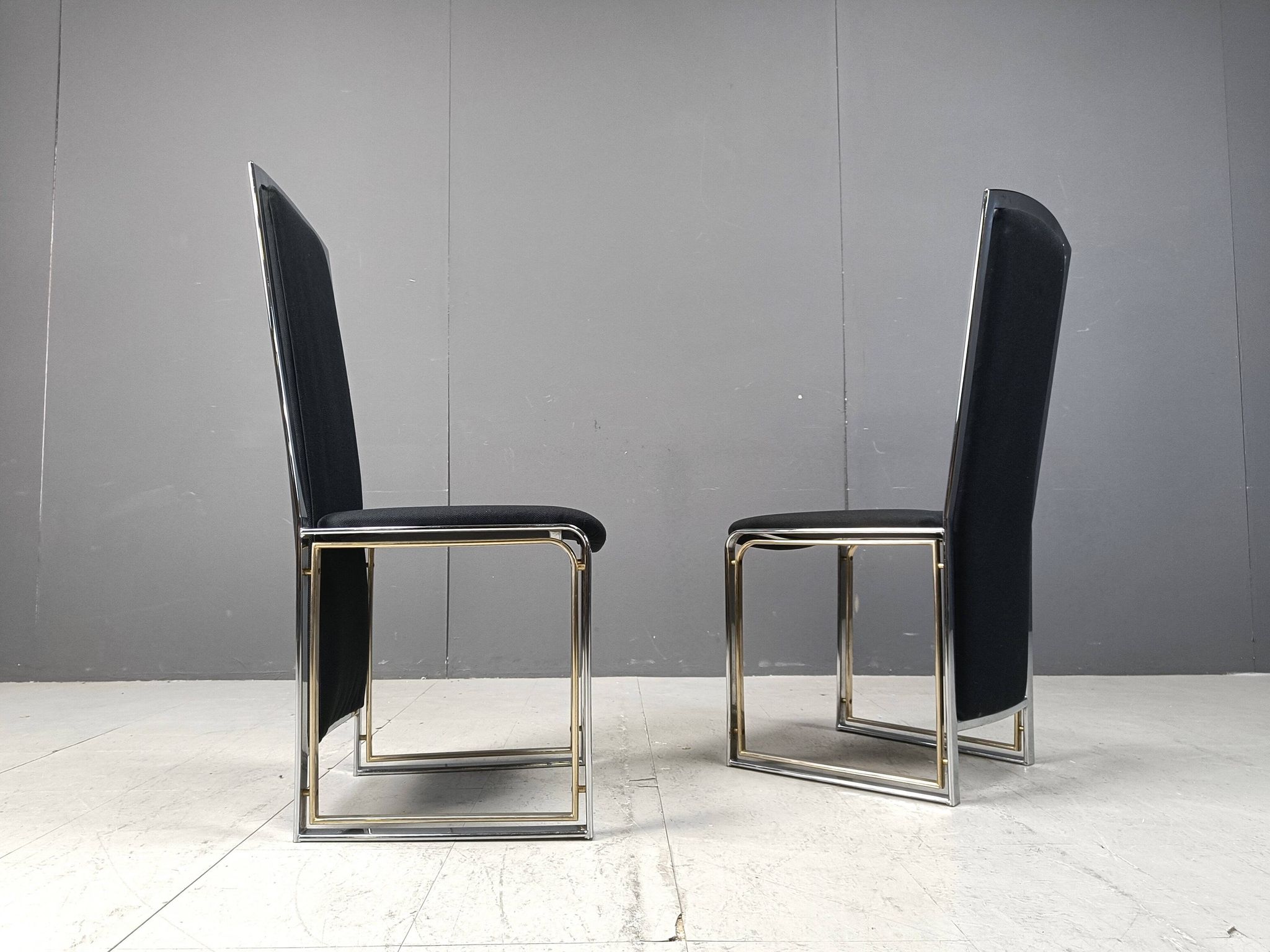 Vintage brass and chrome dining chairs set of 8 - 1970s