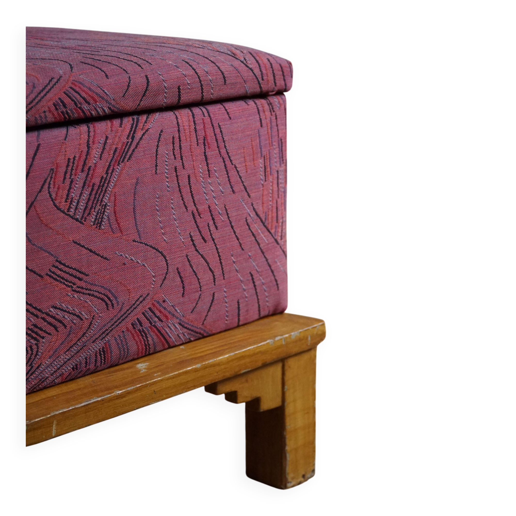 Sculptural French Art Deco stool with storage, reupholstered, made in the 1940s.