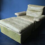 Patchwork leather olive green lounge chair and ottoman by Laauser, 1970s