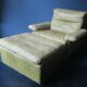 Fauteuil et pouf en cuir patchwork vert olive par Laauser, années 1970