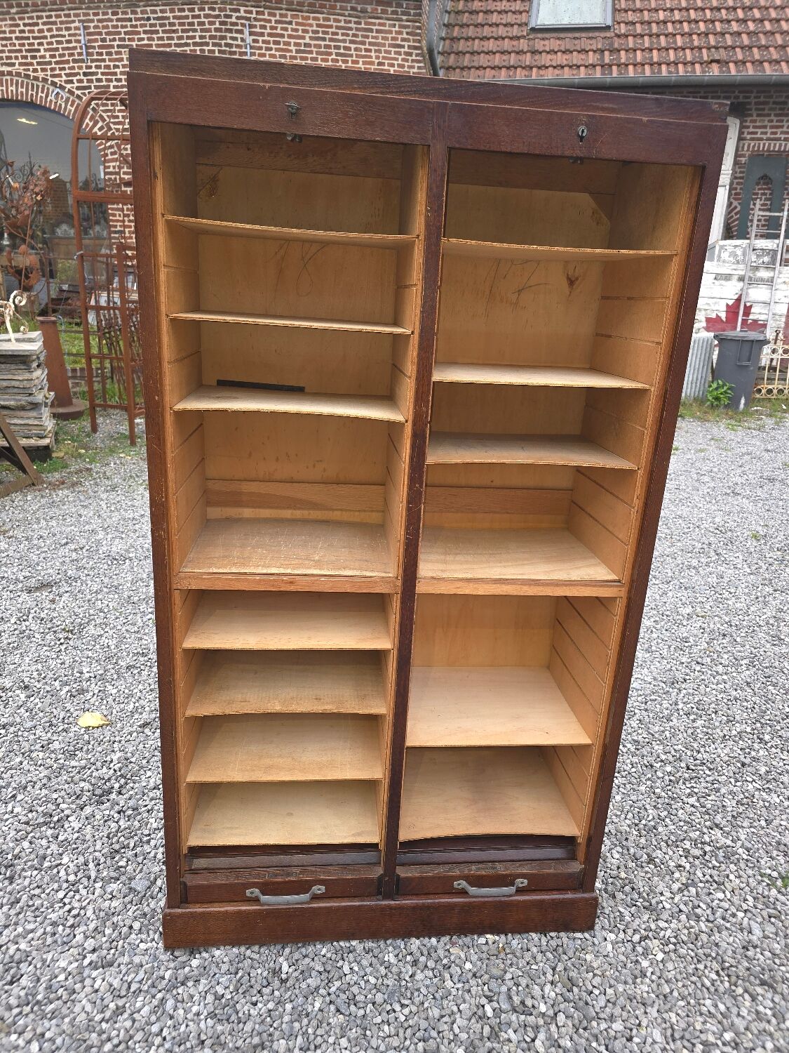 Oak roll-top filing cabinet