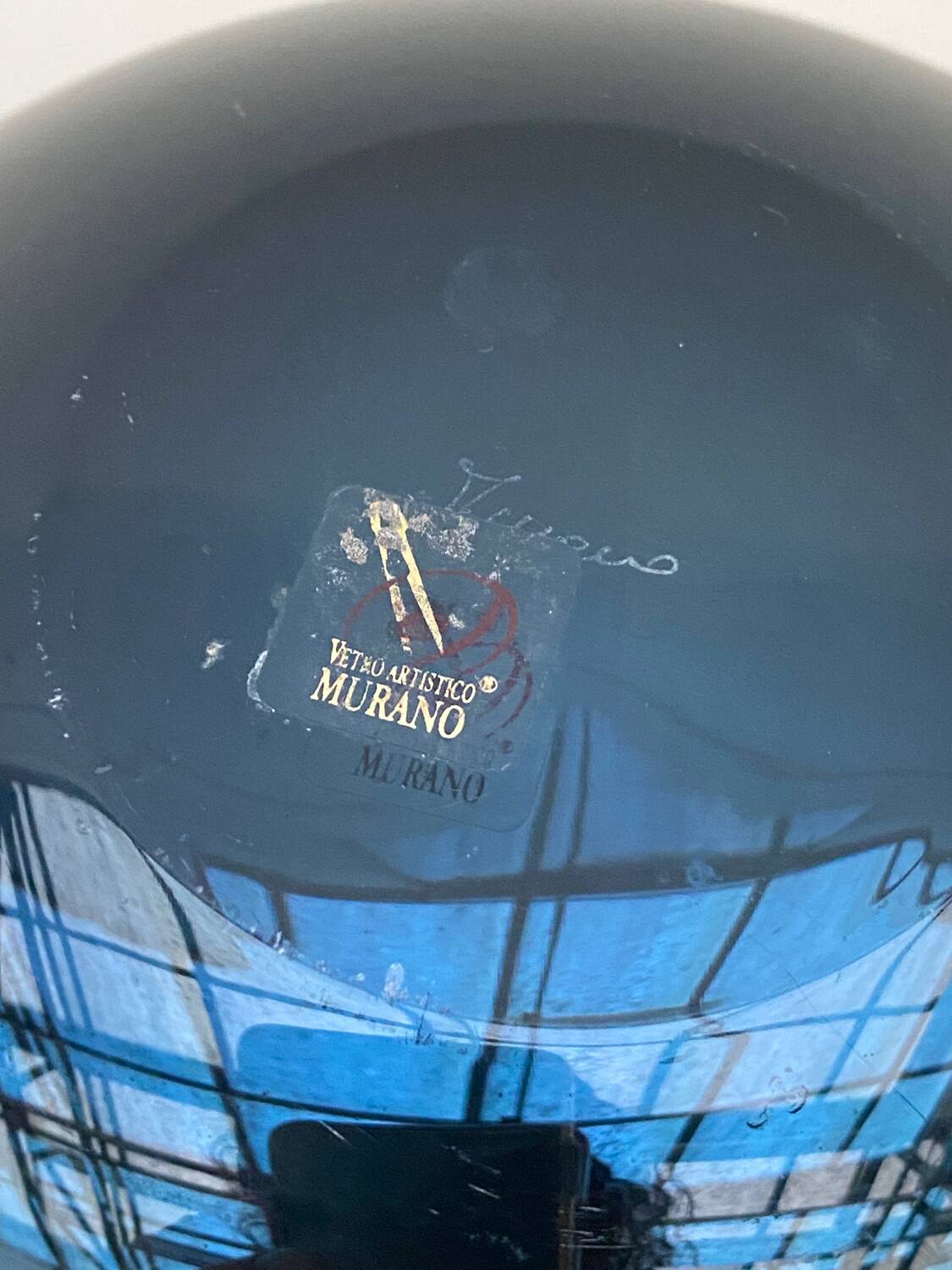 Murano vase by fendi in dark blue blown glass with mirror effect, italy 1990