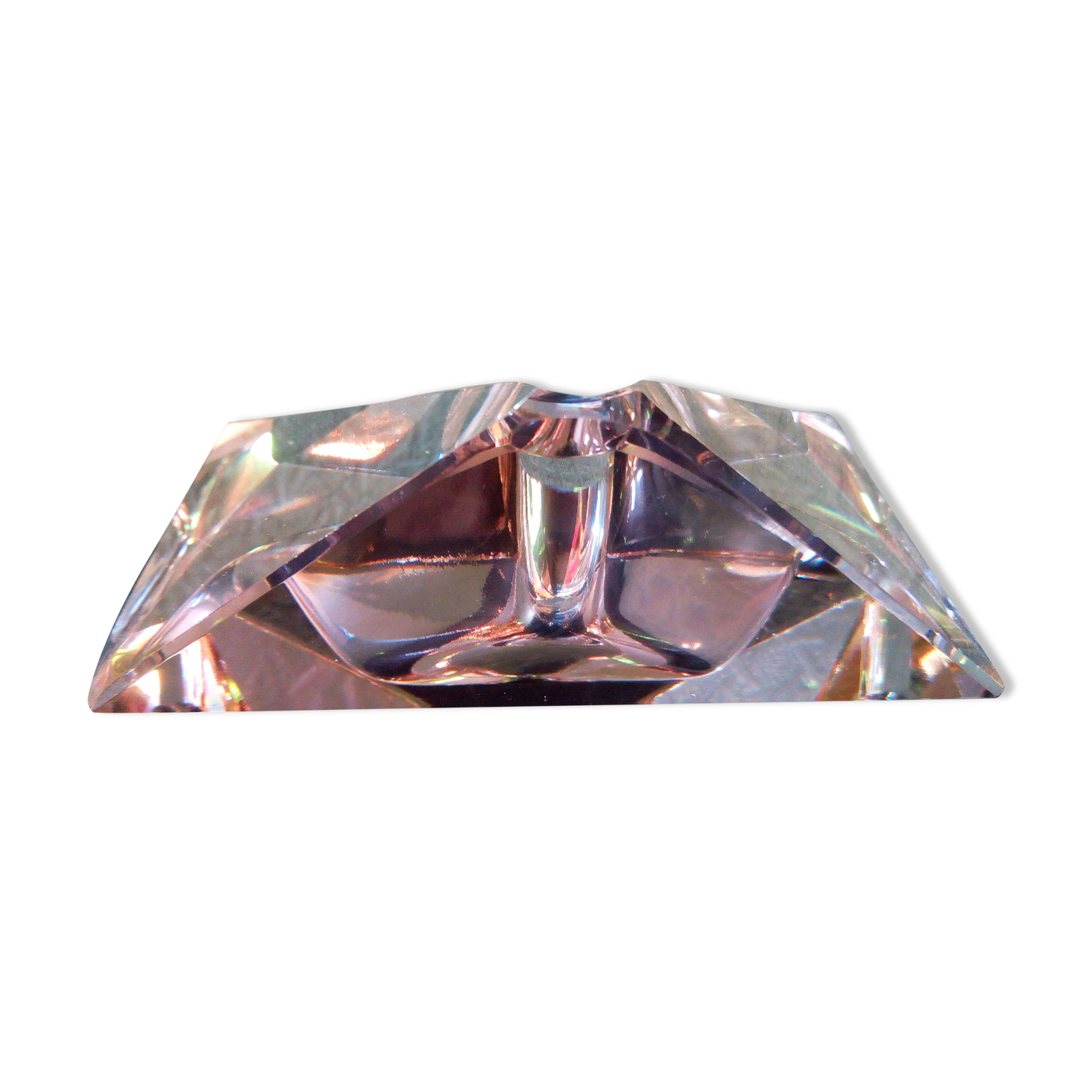 Murano glass multi-faceted ashtray, light purple colour