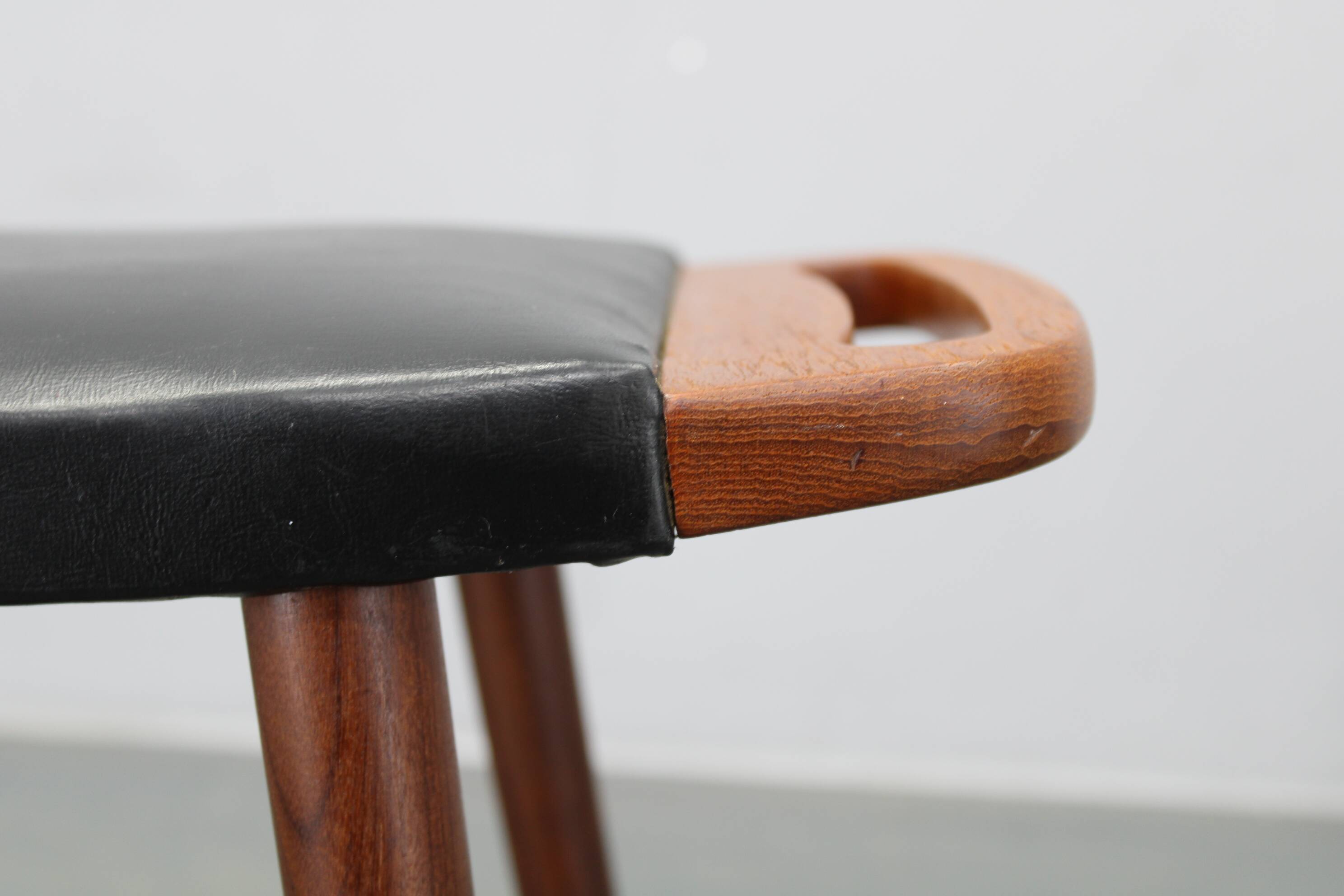Danish mid-century teak and leatherette stool, 1960s