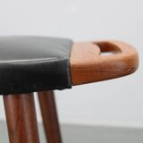 Danish mid-century teak and leatherette stool, 1960s