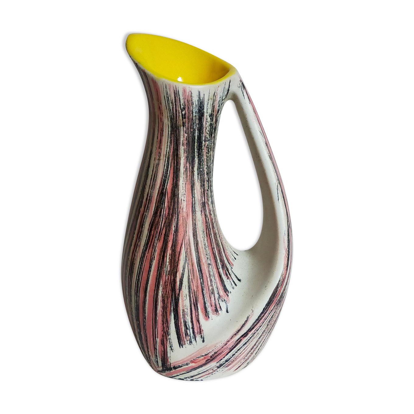 Free-form ceramic vase by R. Dupanier with abstract decoration from the 50s