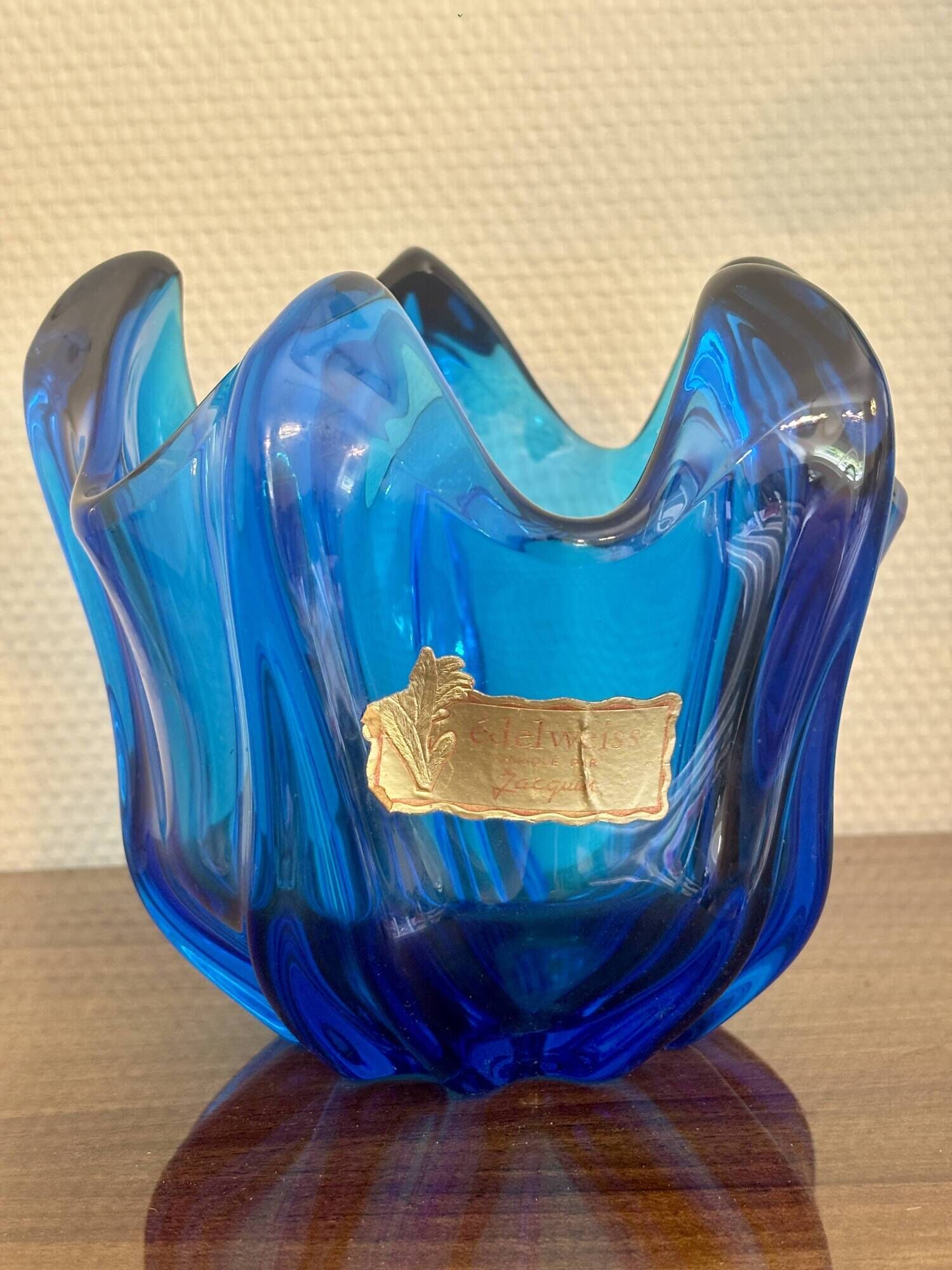 Vintage Cobalt Blue Glass Vase – Edelweiss by J acquin, 1960s