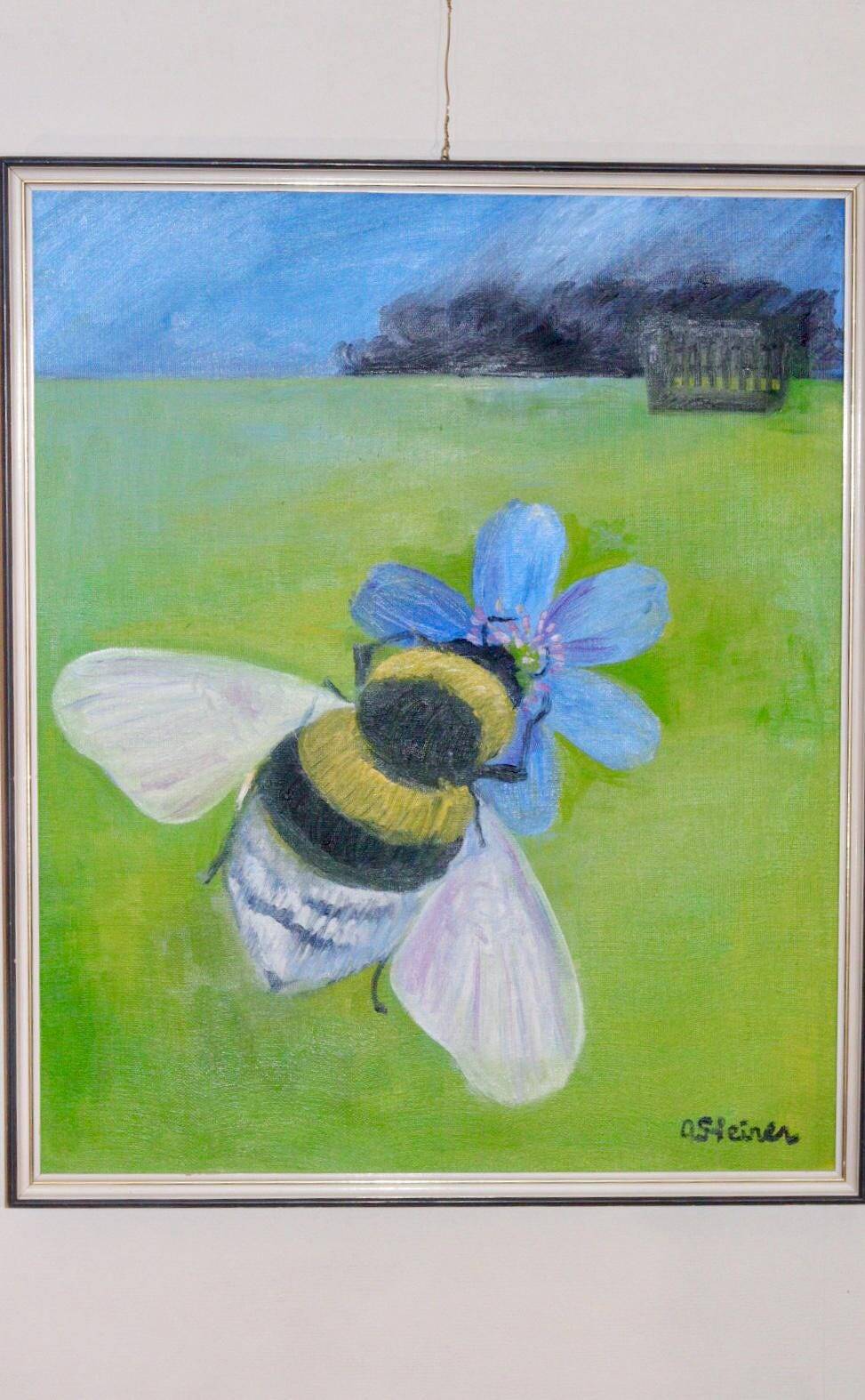 Oil painting on canvas "Bee" by Anita Steiner, Sweden mid 20th century