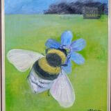 Oil painting on canvas "Bee" by Anita Steiner, Sweden mid 20th century