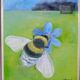 Peinture à l'huile sur toile « Abeille » par Anita Steiner, Suède milieu XXème
