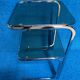 Vintage 1970s coffee table square chrome base u-shaped oval profile