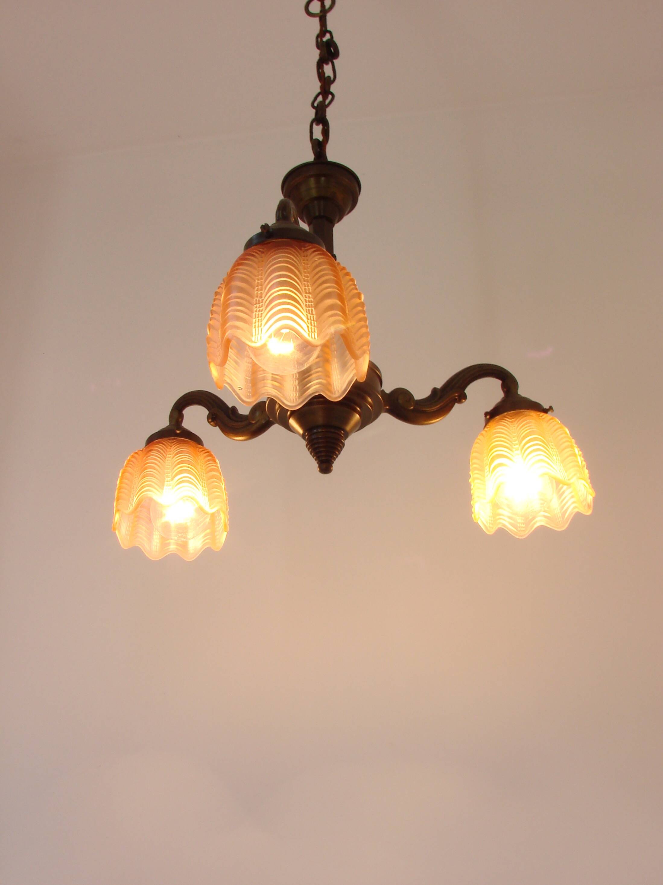 Art Deco bronze chandelier, 1920s.