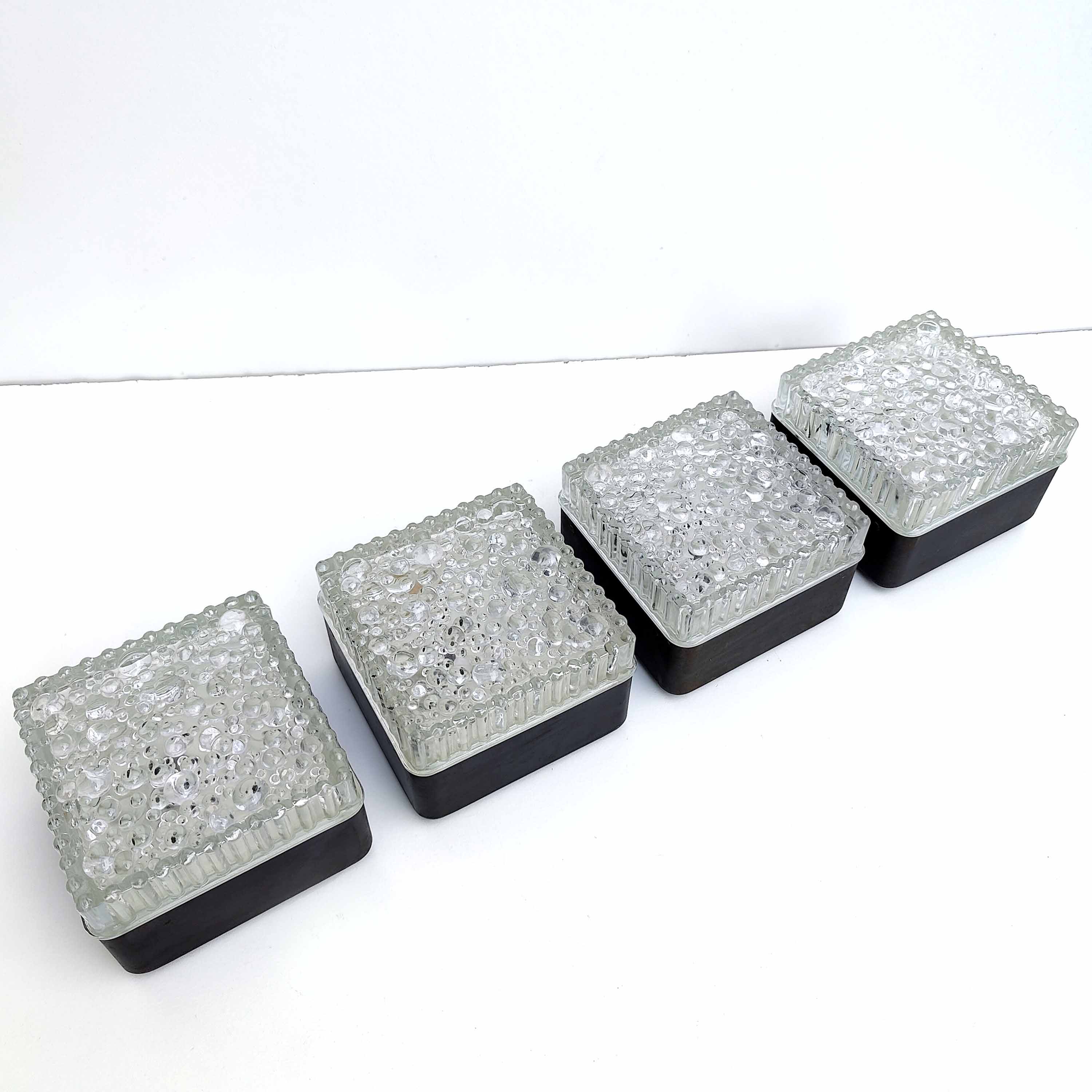 Set 4 wall lamps square ceiling lamps molded glass bubbles and black metal