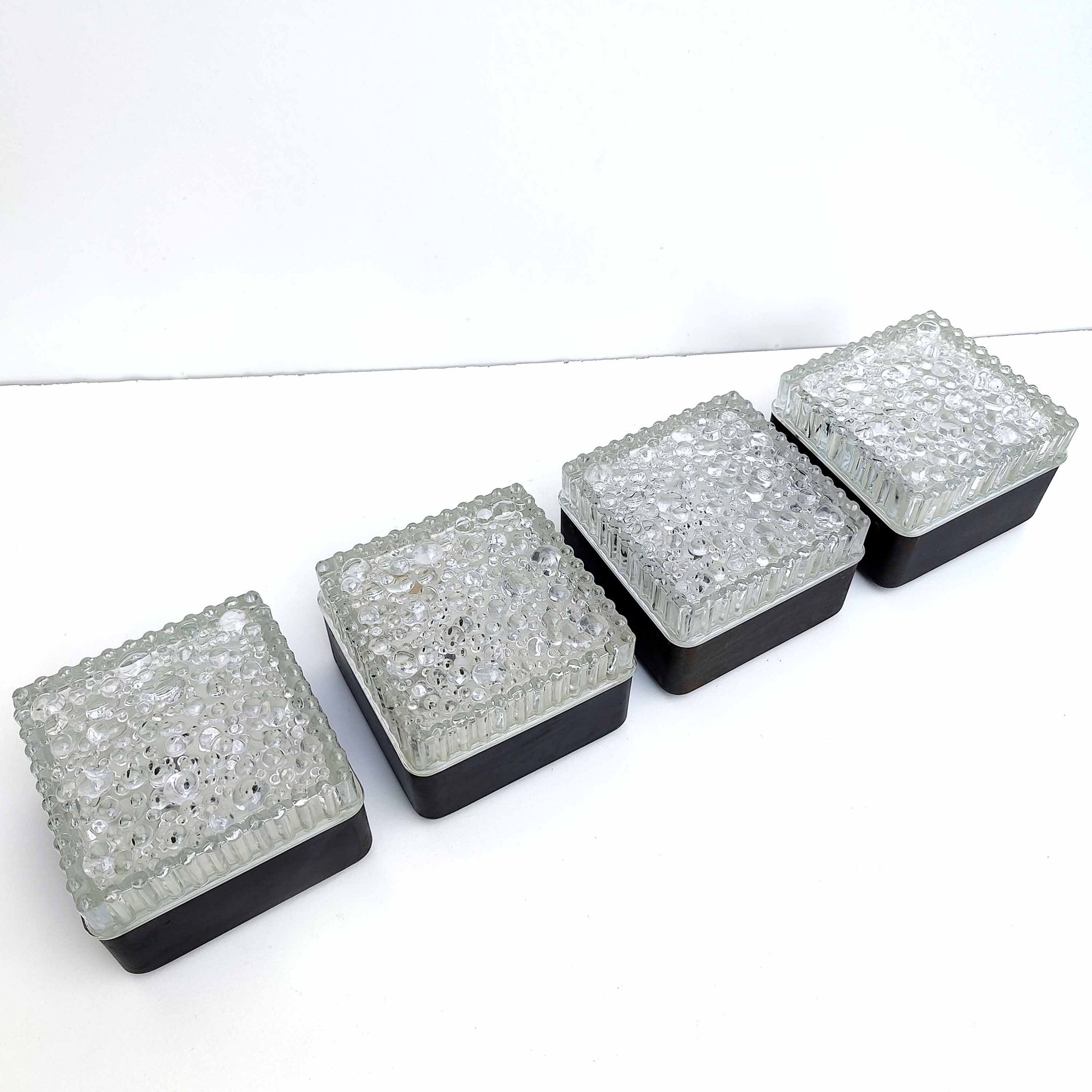 Set 4 wall lamps square ceiling lamps molded glass bubbles and black metal