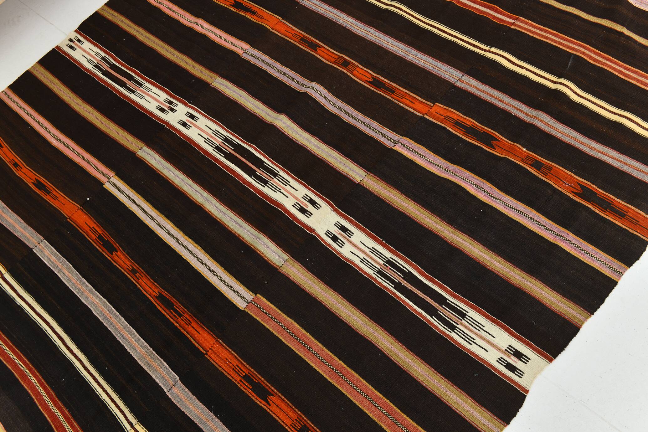 6x10 Dark Brown Striped Pattern Vintage Kilim Rug, 181x305Cm