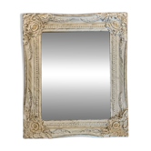 Miroir en bois sculpté cérusé blanc