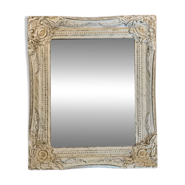 Whitewashed carved wooden mirror