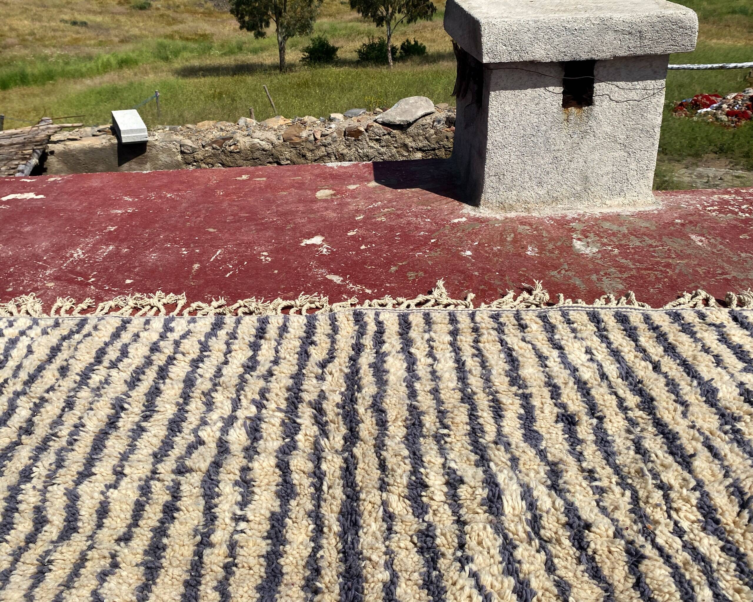 Vintage Moroccan Berber rug with multicoloured stripes – 332 x 244 cm