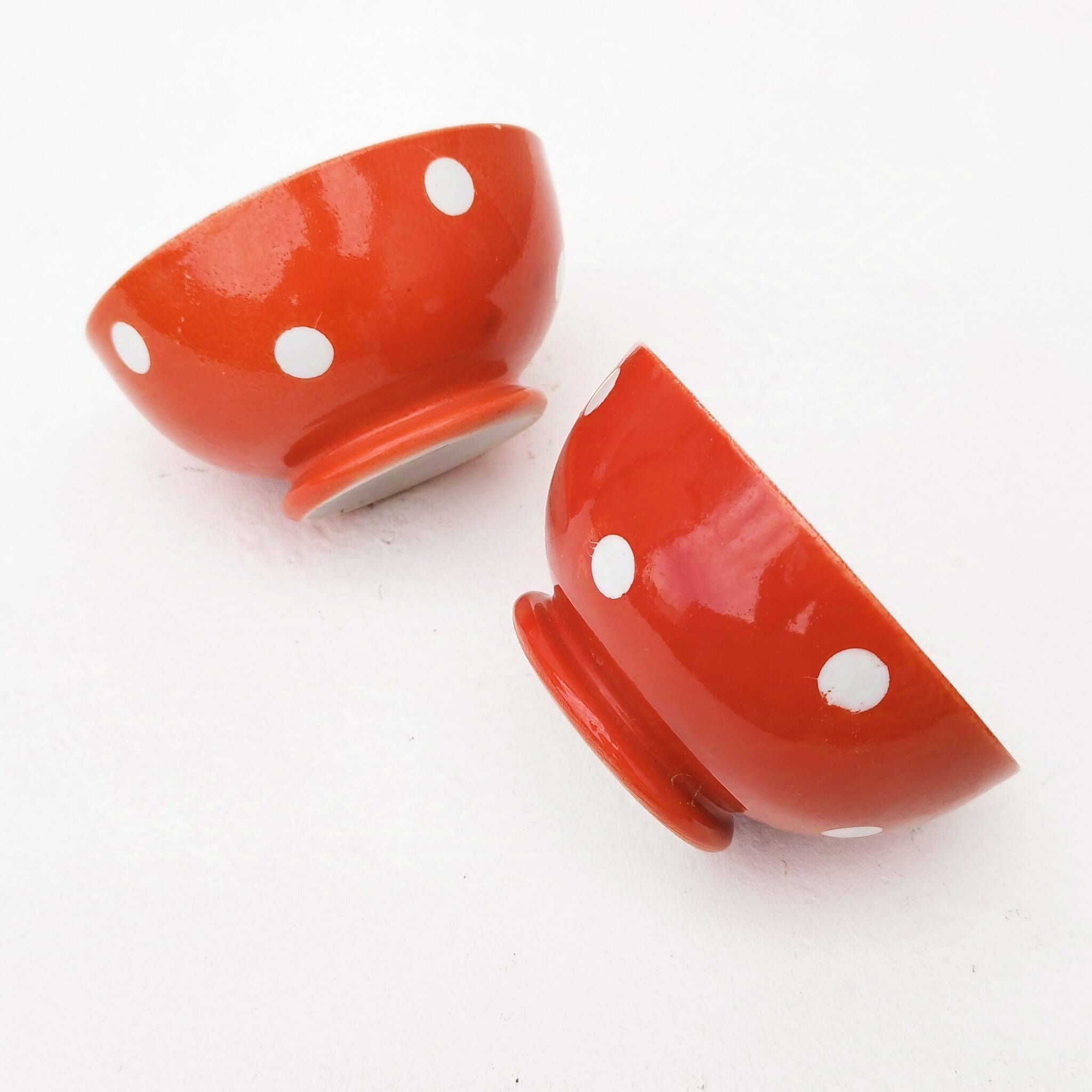 Vintage Longchamp Earthenware Polka Dot Bowls