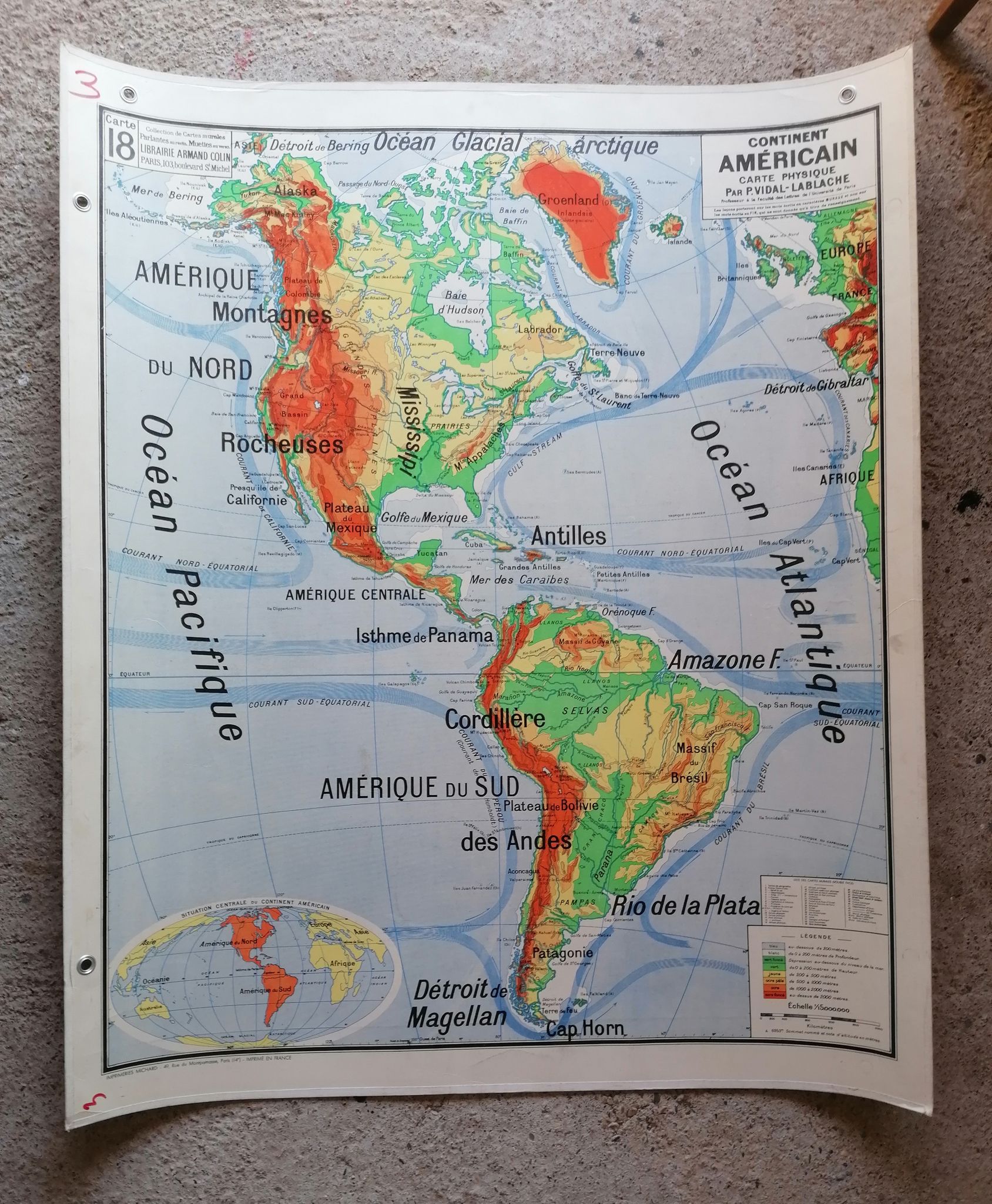 Ancienne carte physique Continent américain Vidal-Lablache