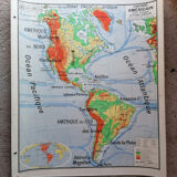 Old physical map American continent Vidal-Lablache