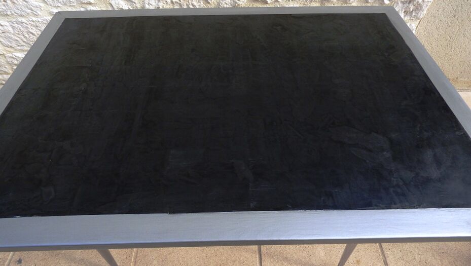 *Table with concrete top and industrial style stainless steel contour