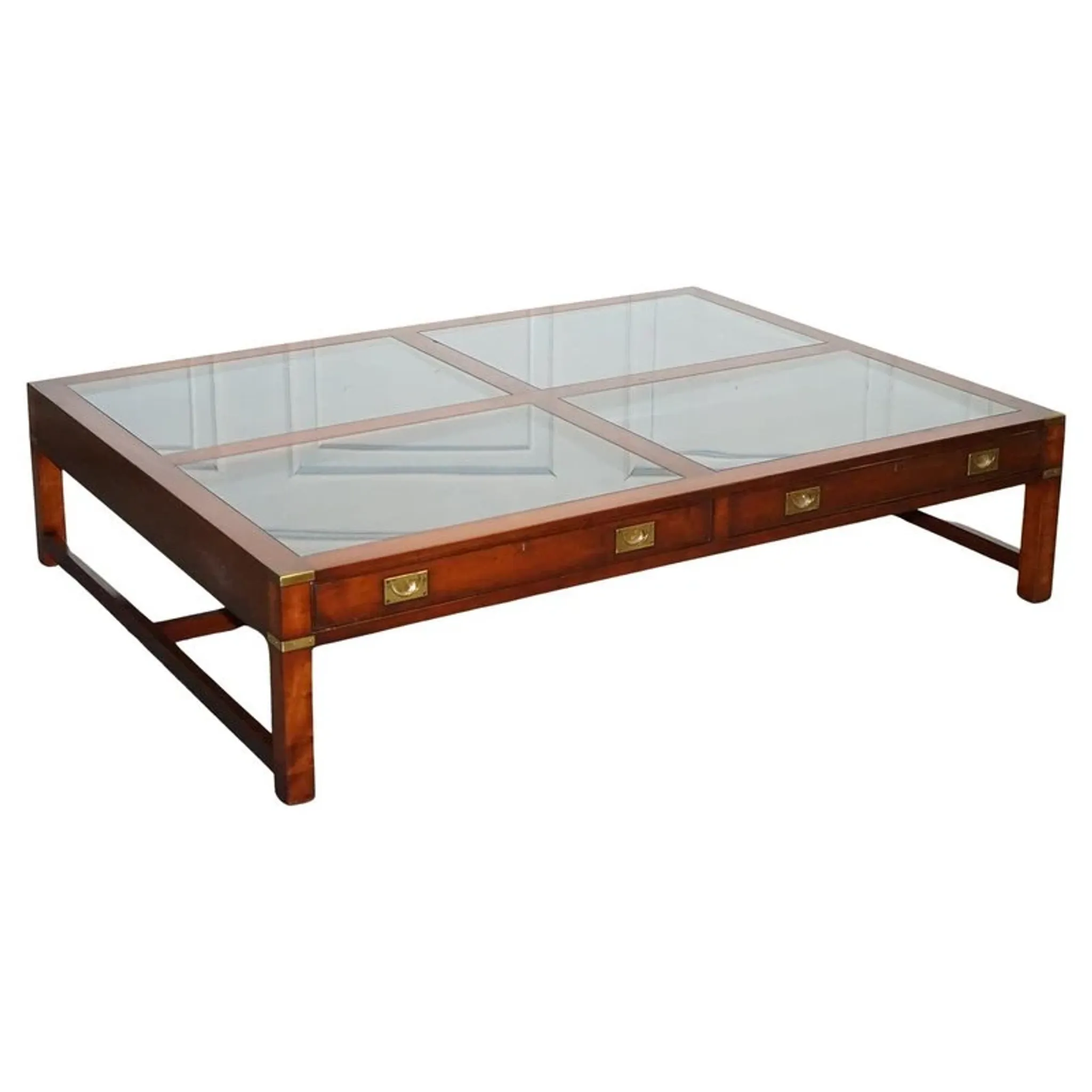 Very Large Coffee Table with Marquetry Glass Panels by Kennedy Harrods