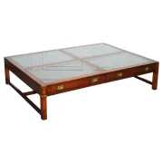 Very Large Coffee Table with Marquetry Glass Panels by Kennedy Harrods