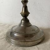 Antique jeweller's lamp, silver-plated base, frosted pink glass shade.