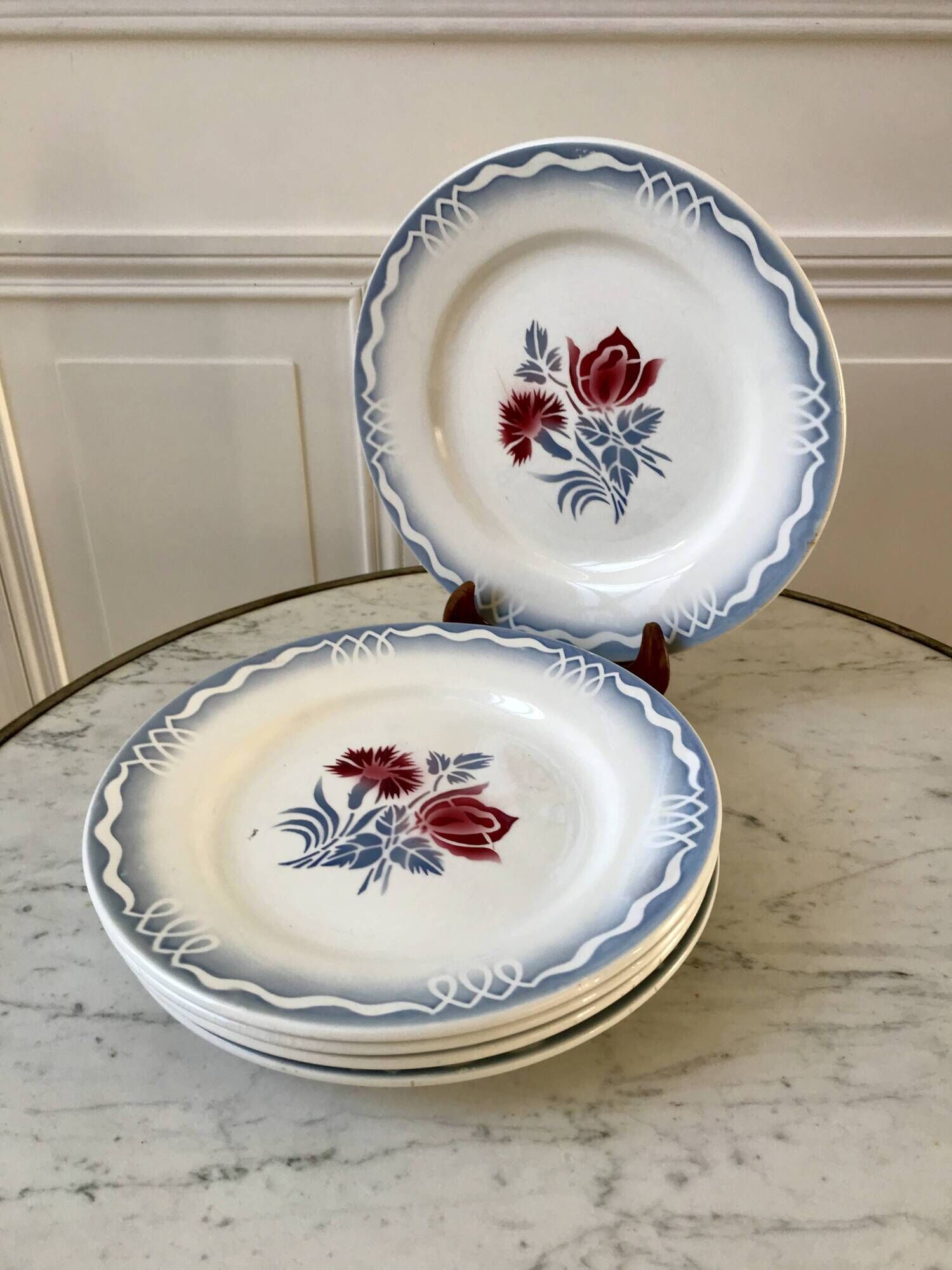 set of 5 Digoin Sarreguemines flat plates model Juliette / Nina Rosa 50s