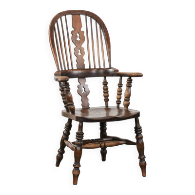 Chaise Windsor à dossier haut anglaise antique du XVIIIe siècle