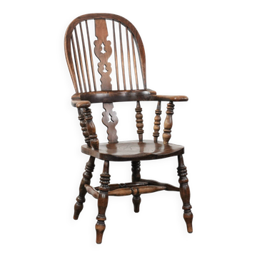Chaise Windsor à dossier haut anglaise antique du XVIIIe siècle