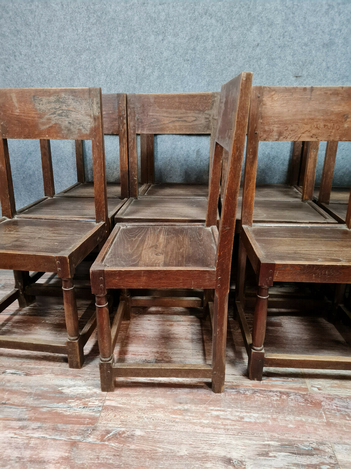Series of 12 Louis XIII oak chairs circa 1850