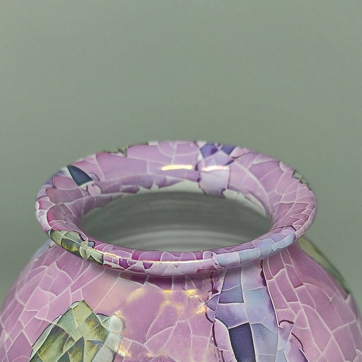 1960s Astonishing Giuseppe Locci Polycrome Craquelé Vase in Sardinian Ceramic. Made in Italy