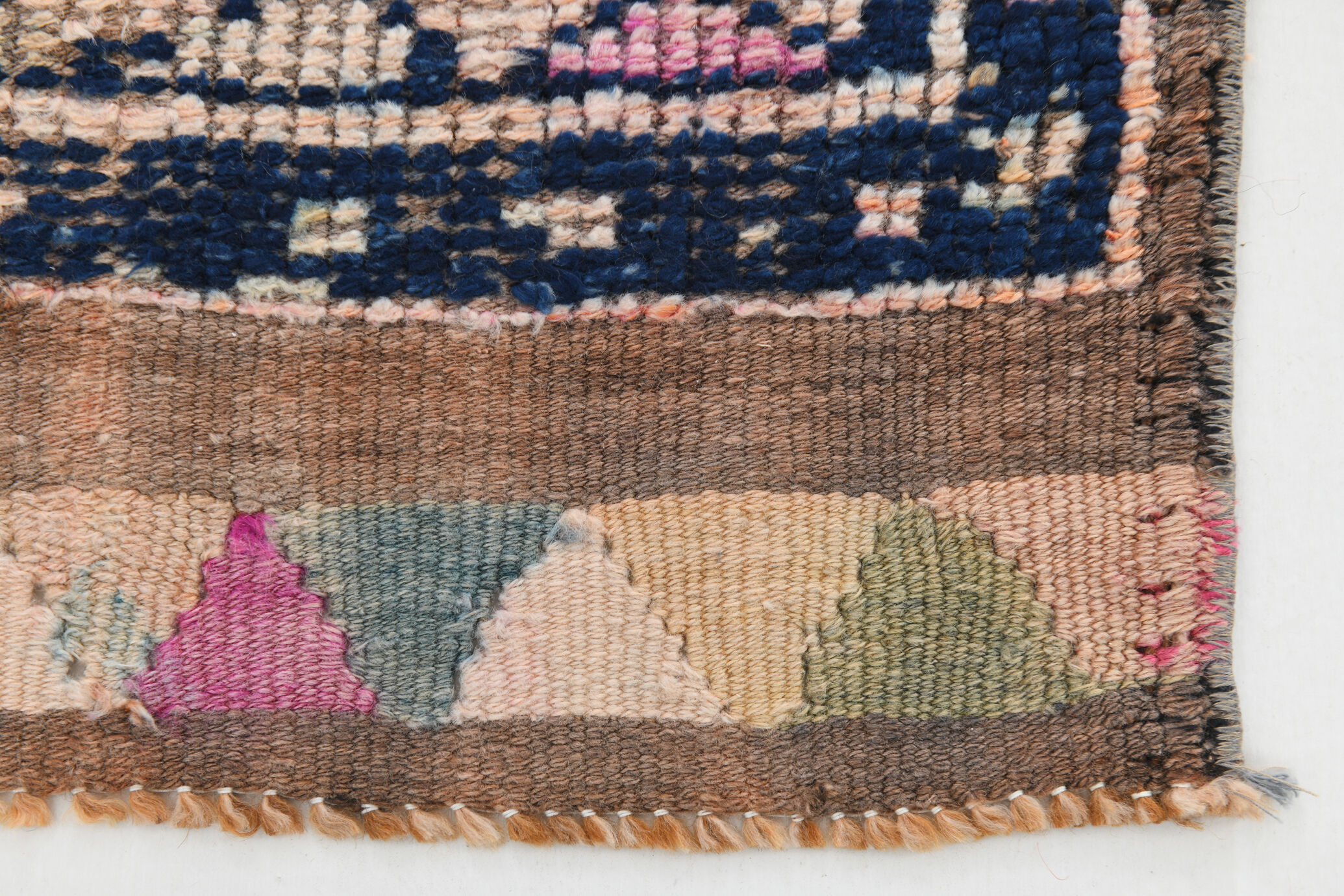 Pale orange & navy blue vintage runner rug 78x357cm