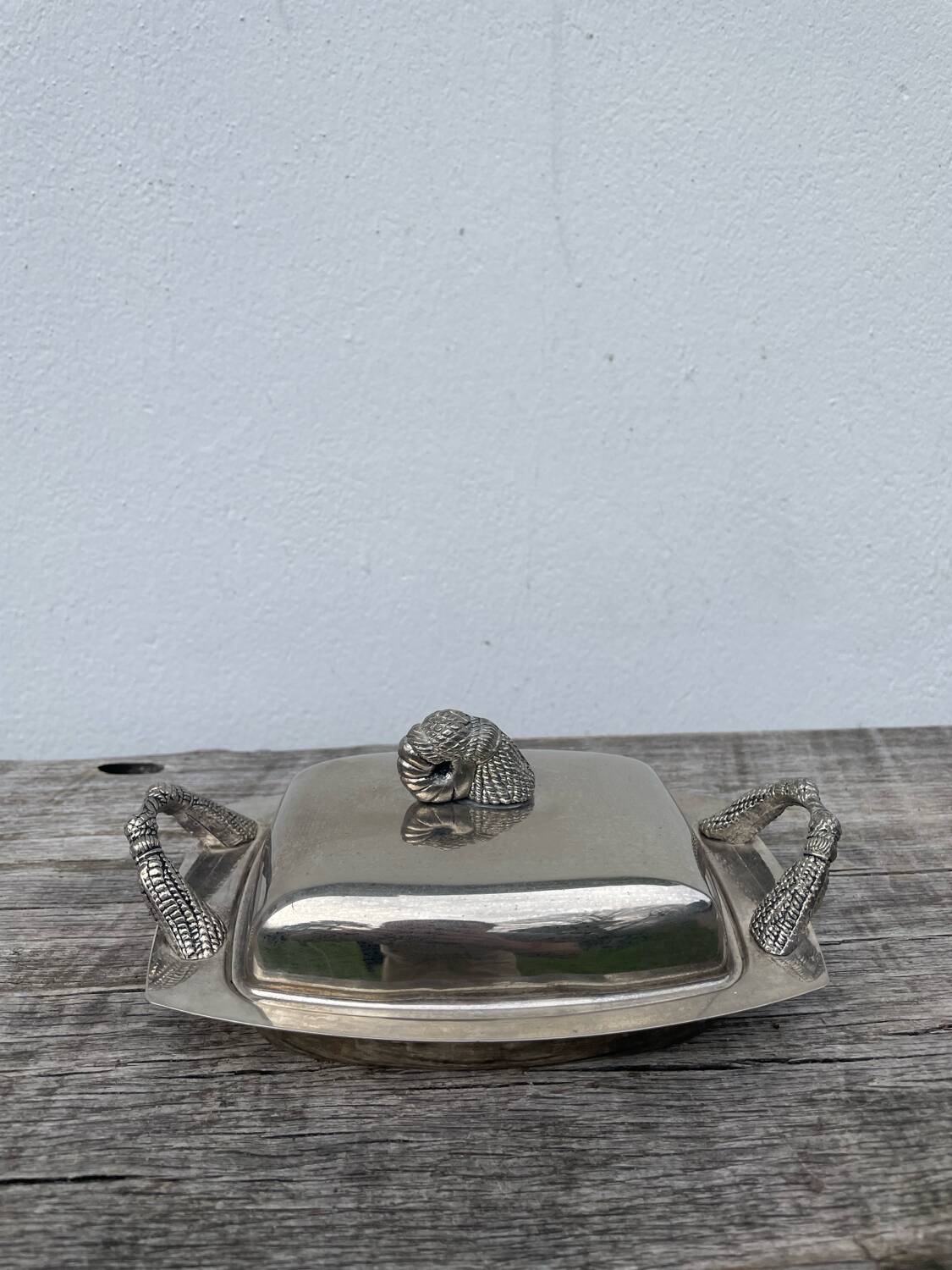 Silver metal pompom butter dish