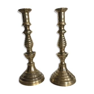 Set of 2 antique brass candlesticks