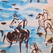 Hassan El Glaoui (1924-2018) - Watercolor on paper "Riders on the beach" - Signed