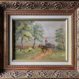 Post-impressionist “Chemin de Merolle” painting by Roger Aubrun 1947 + frame