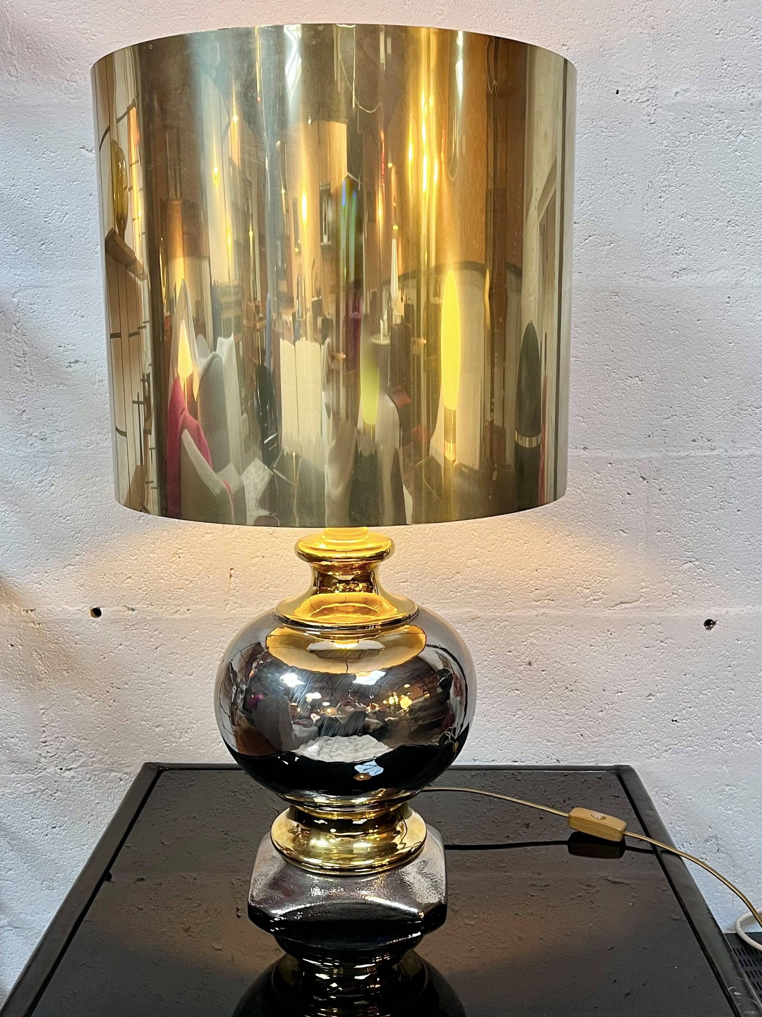 Gilded ceramic lamp, Italy, 1970