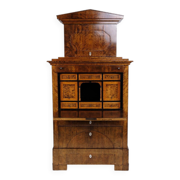 Secretary - Hand polished birch & intarsia - 2 drawers - 1840s